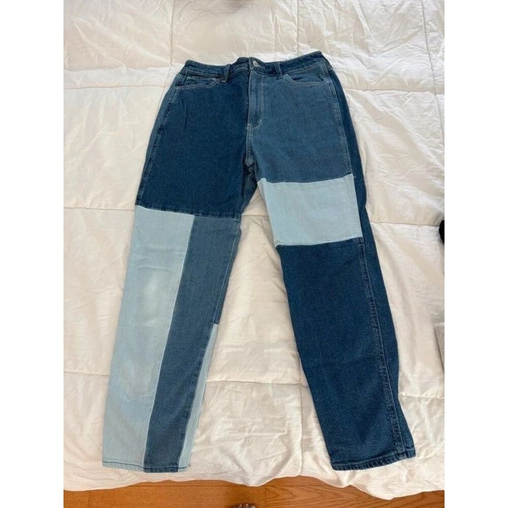 Hollister Ultra High-Rise Patchwork Mom Jeans - Multi-Tone Blue Denim Size 9R